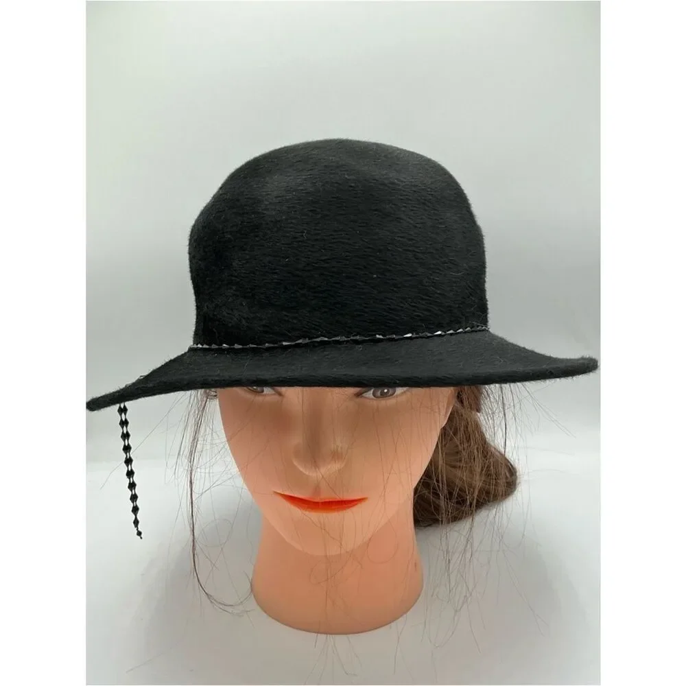 Adolfo II Vintage Black Chained Band Fedora Hat